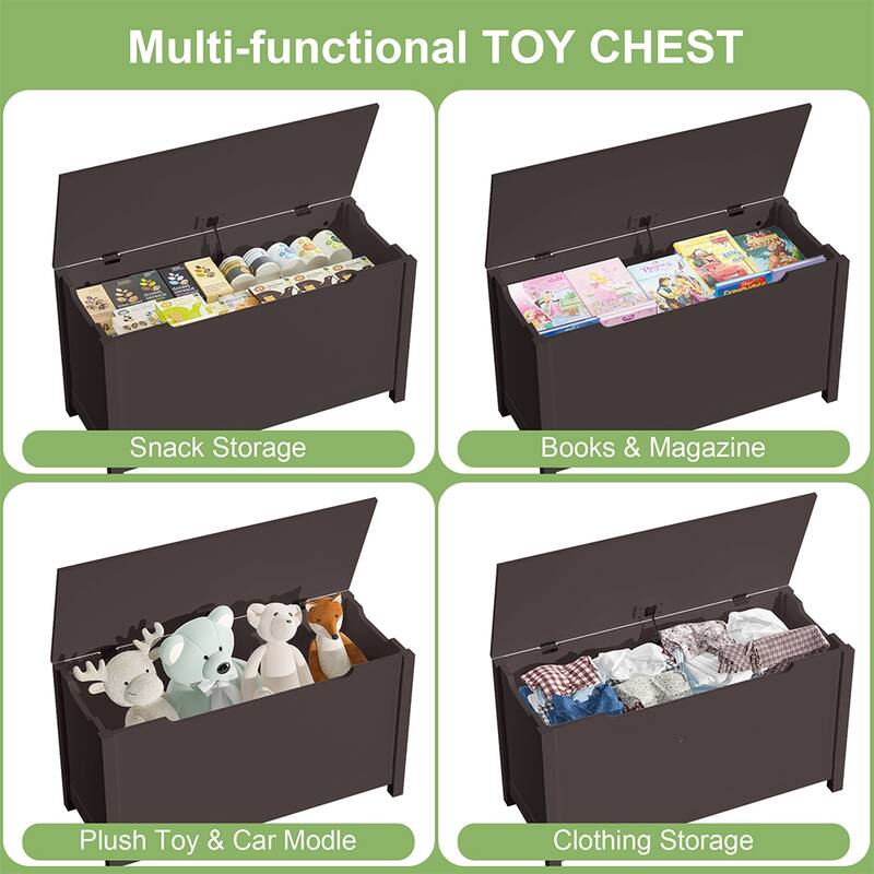 Toy Box Toy Storage Chest Bench w/Safety Hinged Lid for Ages 3+