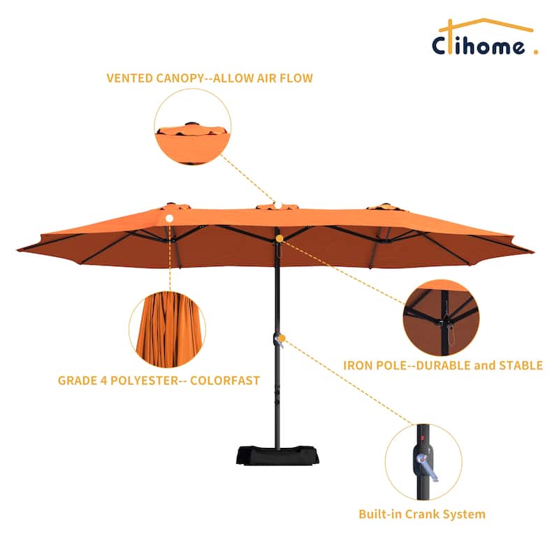 Clihome 15Ft Double-Sided Patio Market Umbrella, Outdoor Umbrella with Base