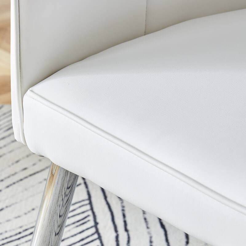 Roomfitters White PU Dining Chairs with Silver Metal Legs, 2-Piece Modern Set for Dining Room, Office or Kitchen, White+Silver