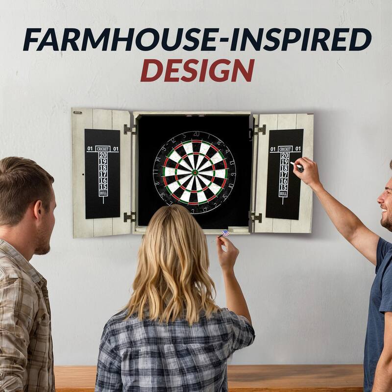 Hathaway Drifter Bristle Dartboard Cabinet Set - Rustic Gray