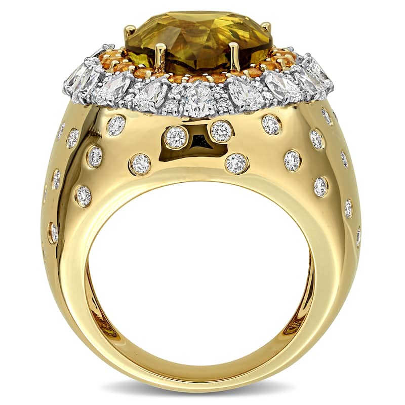 Miadora 7 3/4ct TGW Heart Alexandrite Yellow Sapphire 2ct TDW Diamond Cocktail Ring in 14k Yellow Gold