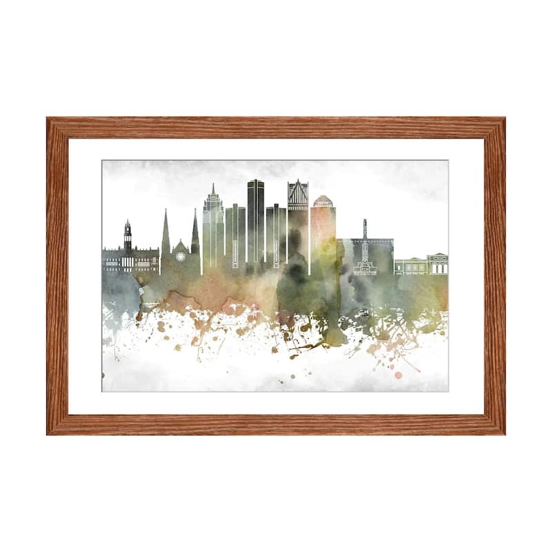 iCanvas "Detroit Skyline" by WallDecorAddict - Walnut - 16x24x1
