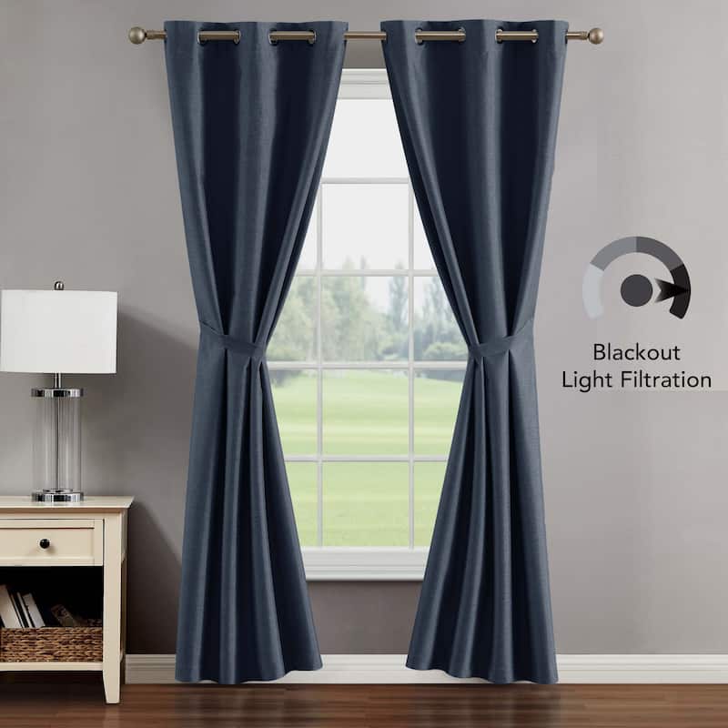 Creative Home Ideas Legrae Blackout Grommet Window Curtain Panel Pair with Tiebacks