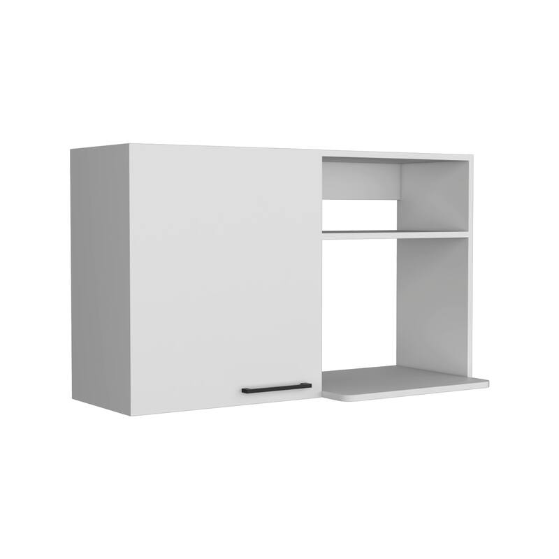 Stackable Wall Storage Cabinet 24" H, Two Internal Shelves, Two External Storage Shelves, One Door, White