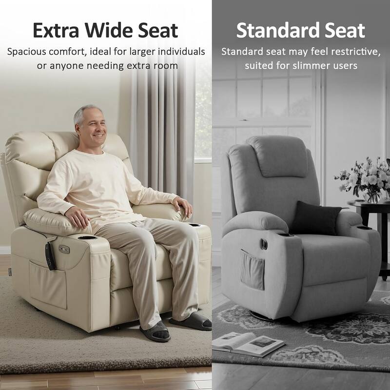 MCombo Wide Power Lift Recliner Chair with Extended Footrest for Big Elderly People, Faux Leather R7289
