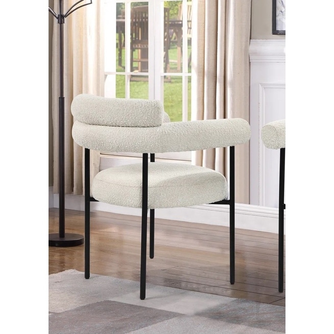 Set of 2 Boucle Fabric Kitchen Dining Chair with Armrest, Accent Upholstered Armchair, Metal Frame