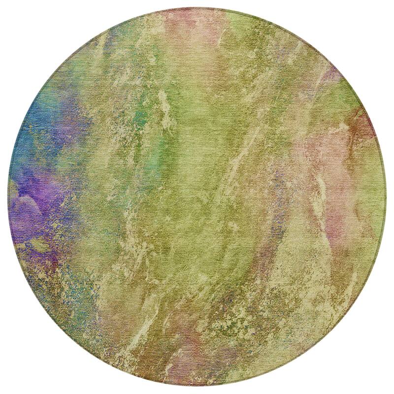 Machine Washable Indoor/ Outdoor Abstract Watercolor Chantille Rug