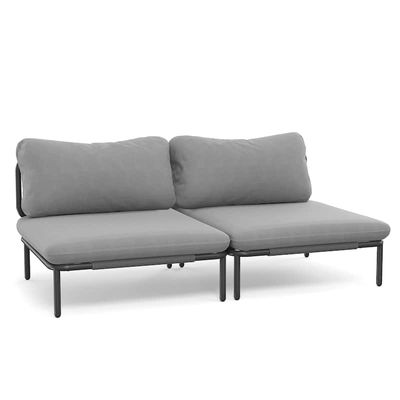 Pellebant Outdoor Sectional Sofa Patio Conversation Seating Set - Set of 2 - Dark Grey - 2PC with 2 Armrest