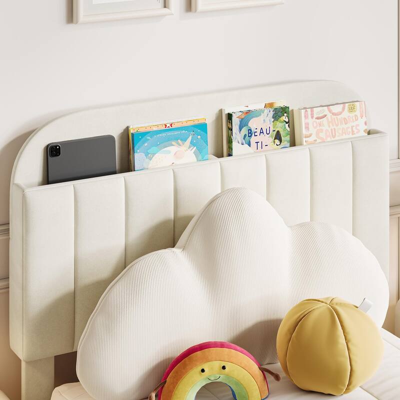Bed Frame with Drawer, Velvet Upholstered Platform Bed Frame with Storage Headboard