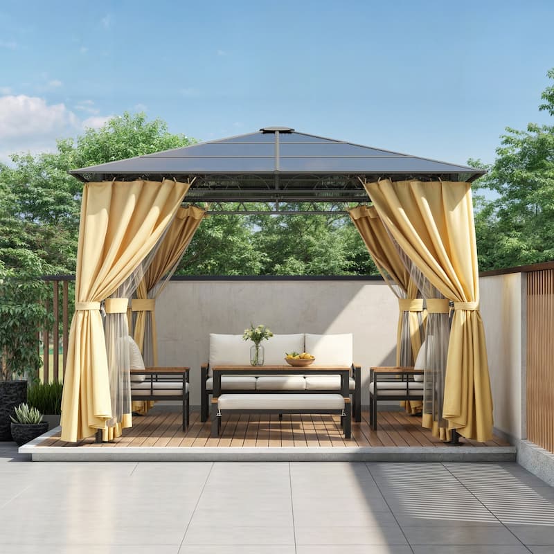10'x10' Hardtop Outdoor Gazebo with Polycarbonate Roof(Beige)