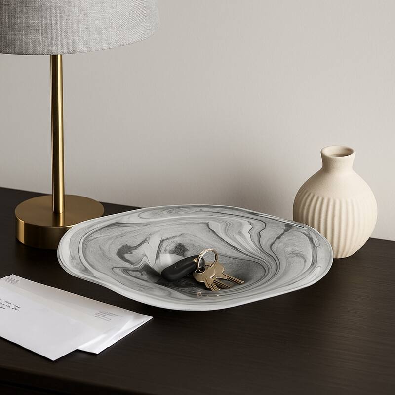Glass Decorative Tray Marbled Swirl Pattern Modern Design Home Office