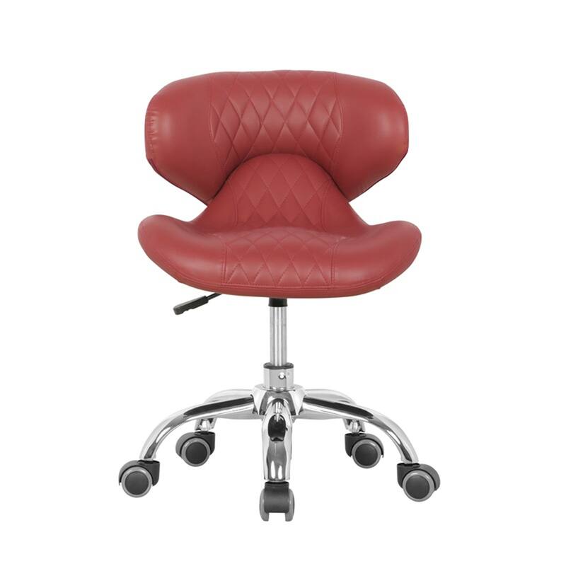 Set of 2 Hugo Short Stool Adjustable 13" to 15" Low Rolling Chair with Backrest, Red - N/A