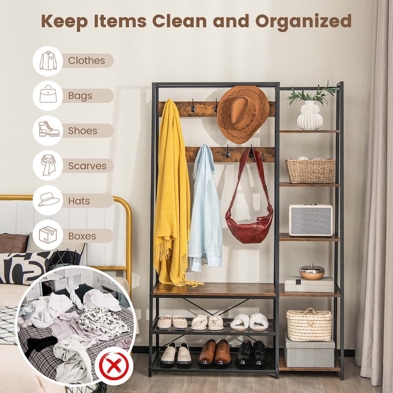Costway 5-In-1 Entryway Coat Rack Storage Shoe Bench Freestanding - 1 PC