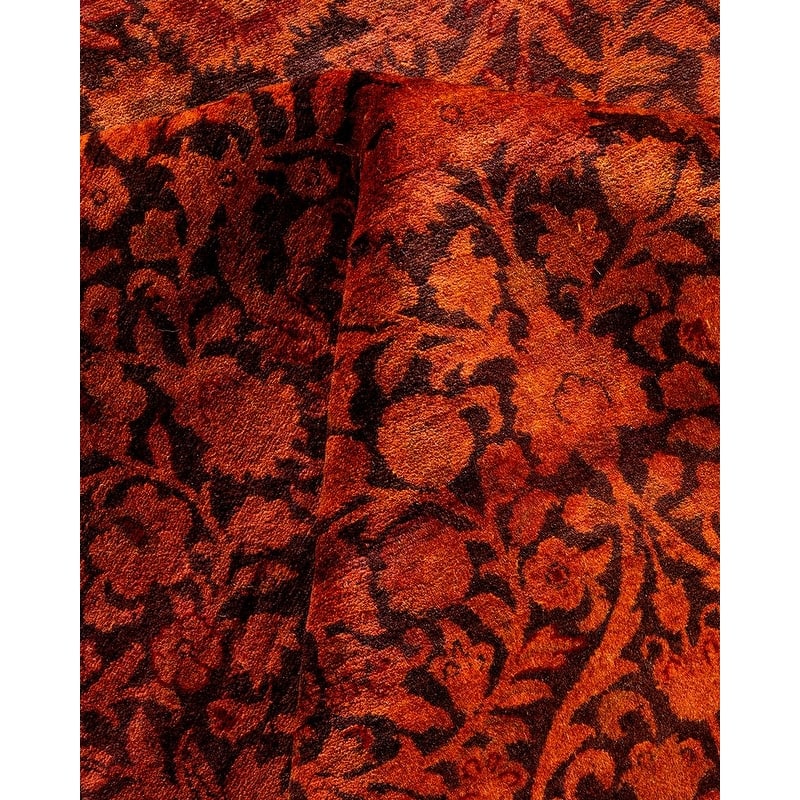 Overton Handknotted Wool Contemporary Overdyed Orange Area Rug - 9' x 12'