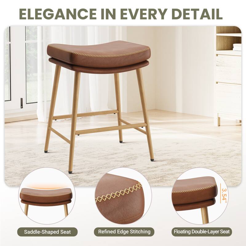 RENEWLINE Metal Bar Stools, 24 Inch Backless Counter Height Stools（Set of 2/3/4/6） with PU Leather Seat & Footrest