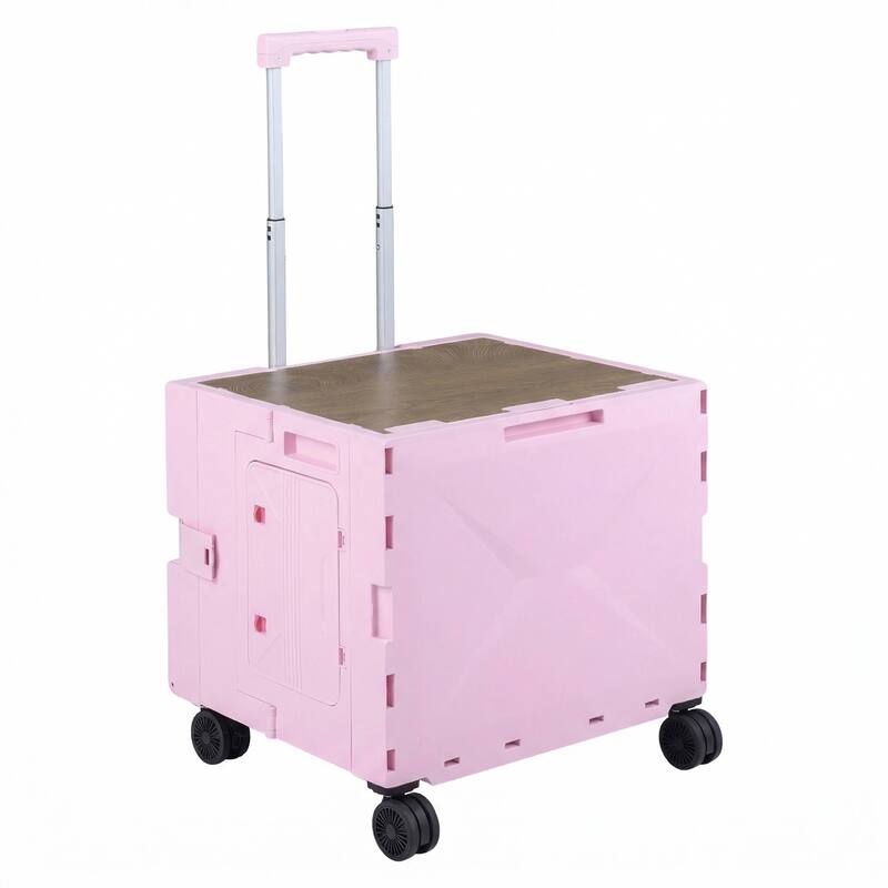 Gymax Foldable Utility Cart on 4 Rotate Wheels w/Telescoping Handle - Pink