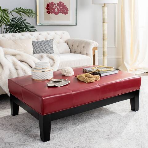 SAFAVIEH Red Bicast Leather Cocktail Ottoman