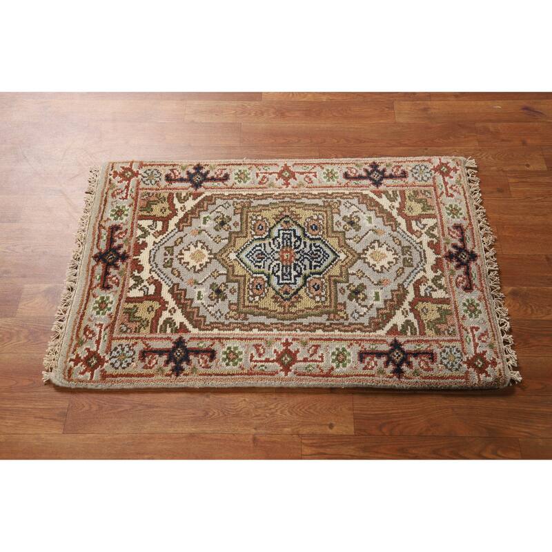 Hand Knotted Oriental 100% Wool Carpet Traditional Medallion Greys & Charcoal Heriz (serapi) Area Rug - 3' 0'' X 2' 0''