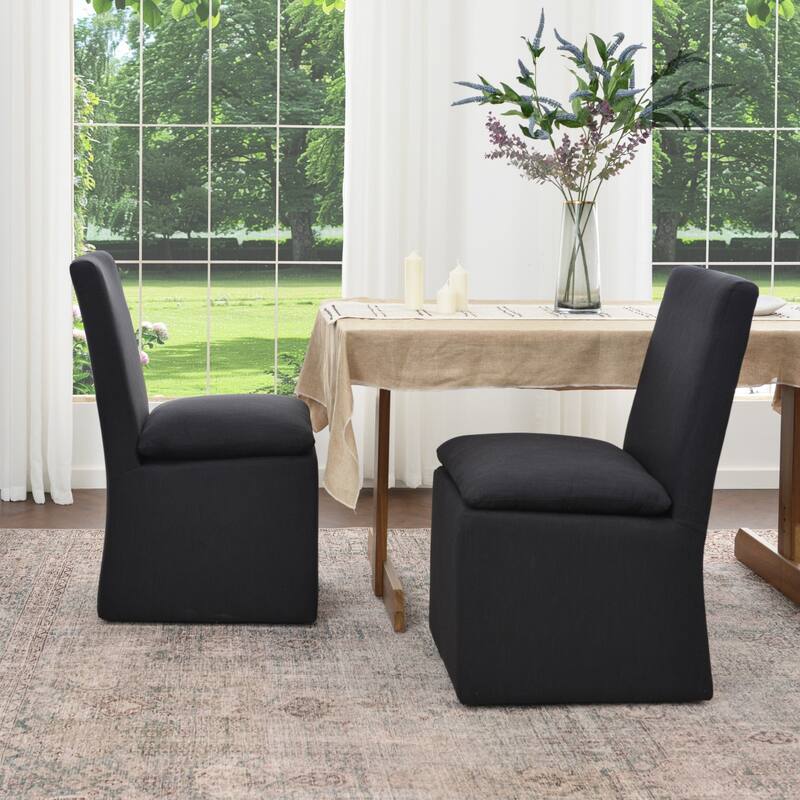 KINWELL 21" Performance Fabric Upholstered Dining Side Chair with Casters (Set of 2)