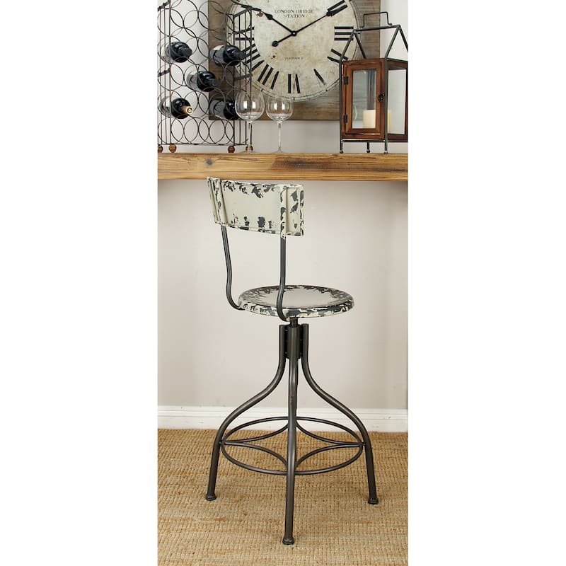 Metal Distressed Bar Stool with Gunmetal Legs and Backrest -Teal, Beige or Red - Roche River Decor
