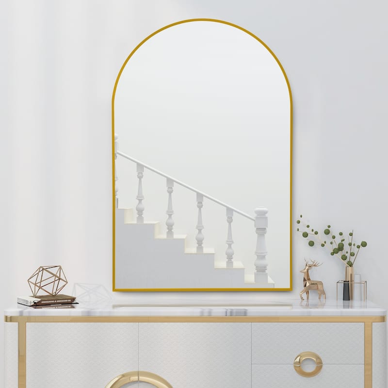 Modern Thin Frame Wall-Mounted Hanging Bathroom Vanity Mirror - 36-24-arch - Gold