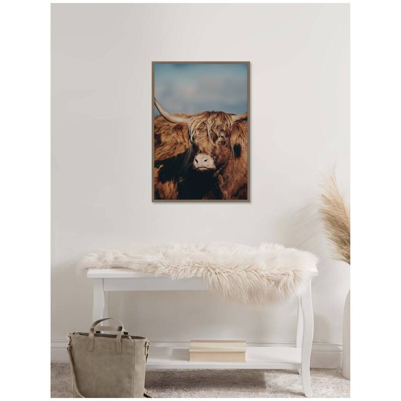 Kate and Laurel Highland Cow X by Laura Evans Framed Canvas Wall Art Print