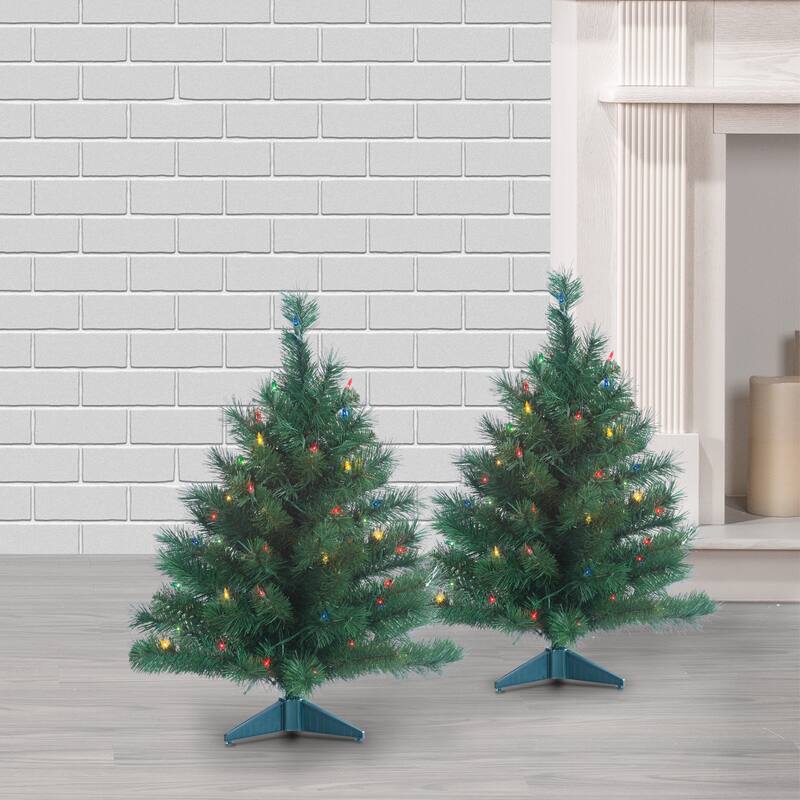 2 ft. Pre Lit Multi Colored LED Colorado Spruce Tree Set of 2