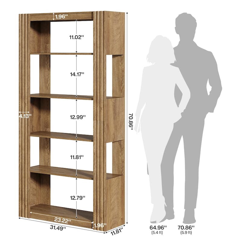 5-Tier Open Bookcase Bookshelf Floor Standing Wood Display Shelves