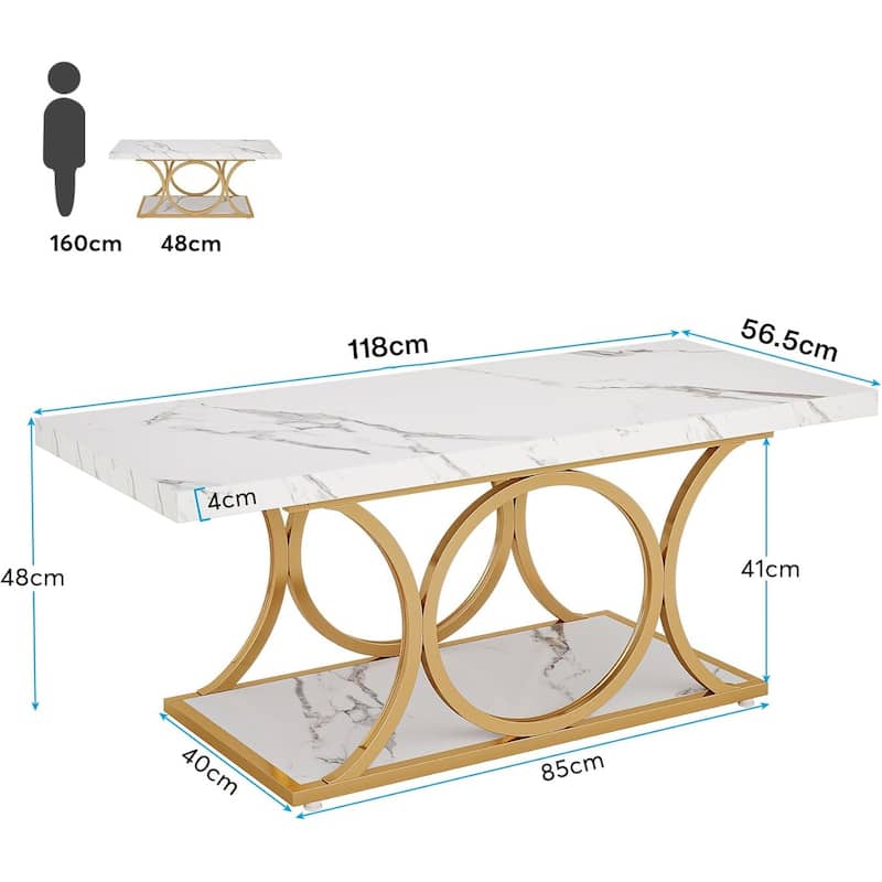 Rectangle Coffee Table, 2-Tier Faux Marble Wood Coffee Table