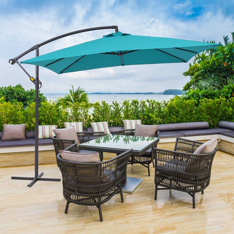 BONOSUKI 8.2x8.2ft Offset Patio Umbrella Hanging Umbrella w/Steel Ribs - Lake Blue