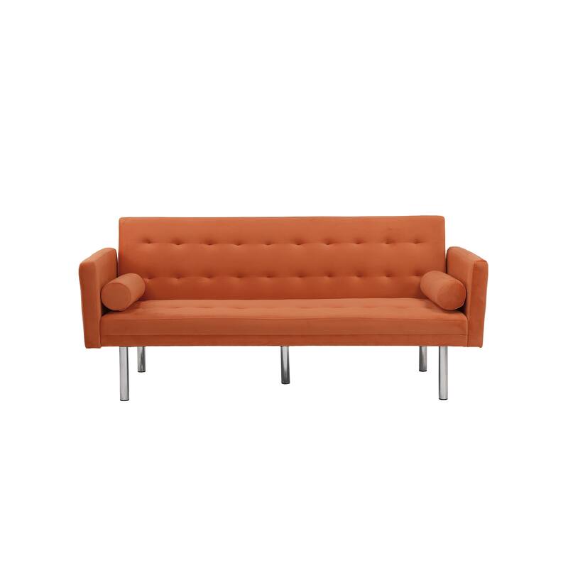 Square arm sleeper sofa Orange Velvet