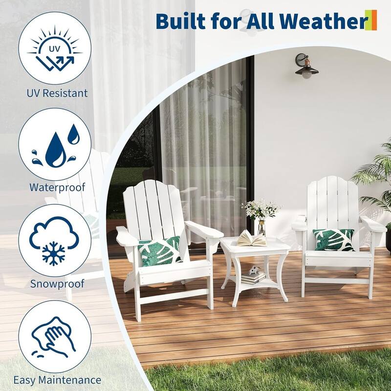 Set of 2 HDPE Adirondack Patio Chairs for Garden, Deck, Backyard, Poolside