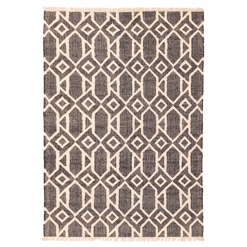 ECARPETGALLERY Flat-Weave Palas Denizli Black, White Kilim - 5'4 x 7'8