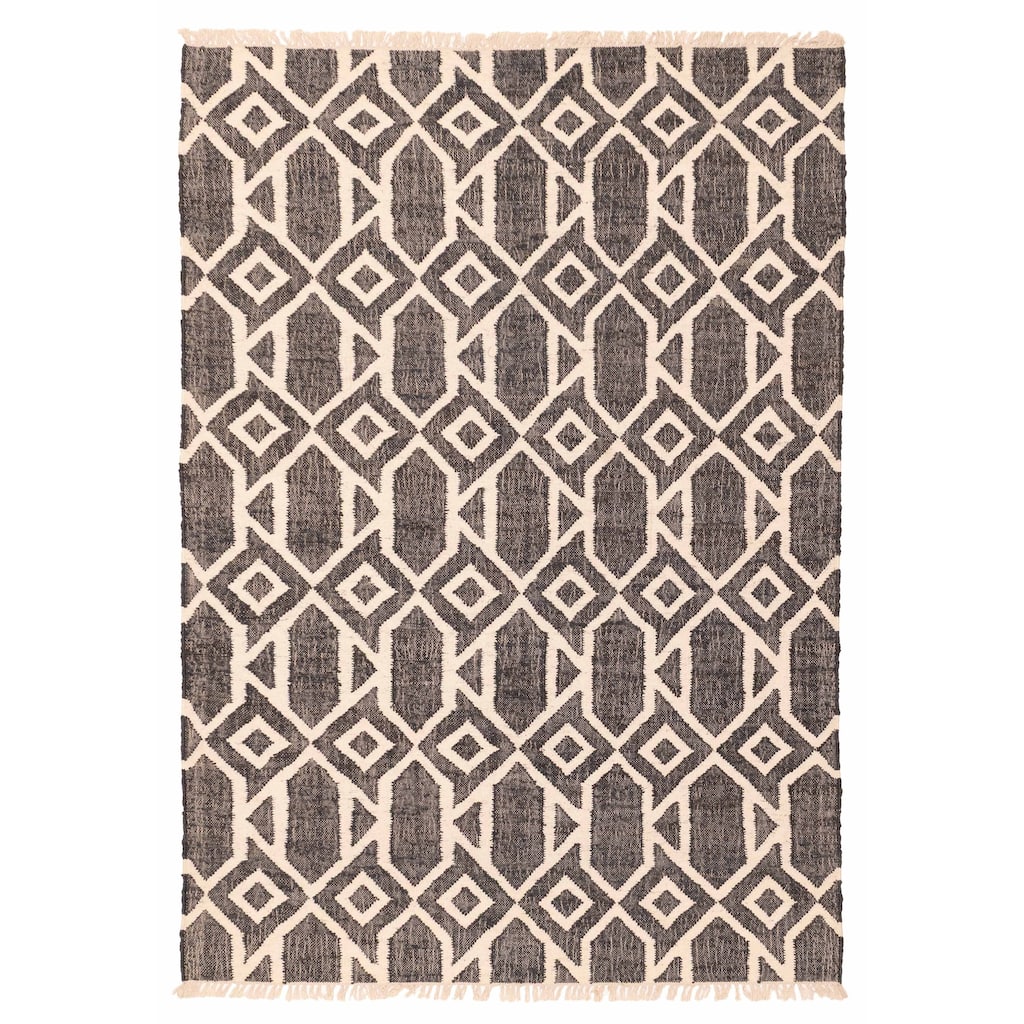 ECARPETGALLERY Flat-Weave Palas Denizli Black, White Kilim - 5'4 x 7'8