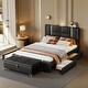 preview thumbnail 11 of 16, 2-Pieces Bedroom Sets,Queen Size Platform Bed w/ Trundle Bed, 2 Drawers,Night Light & USB Charge,Storage Ottoman, Beige