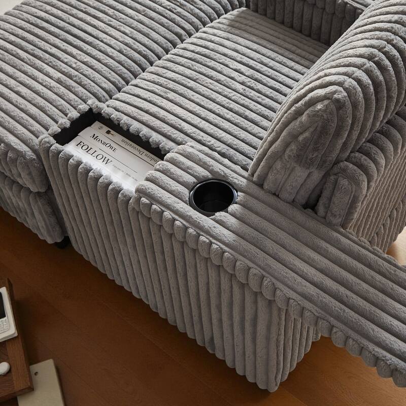 42.5" Corduroy Single Recliner Chair with Cup Holder, Storage Footrest, Armrest Storage and Backrest Pillow