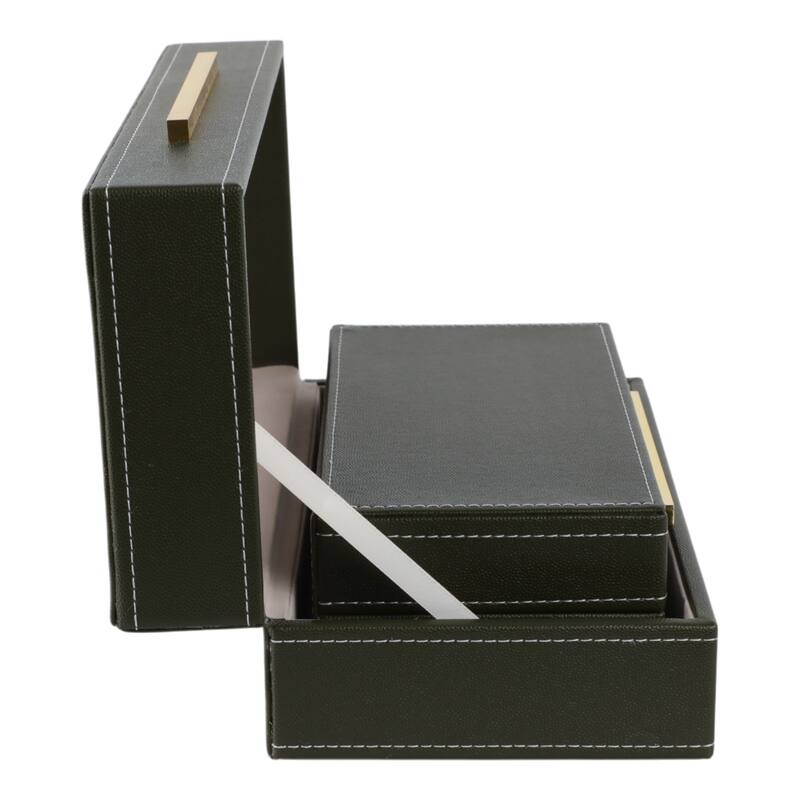 Decorative Faux Leather Organizer Box with Lid - Set of 2", 9", Brown - 12.0"
