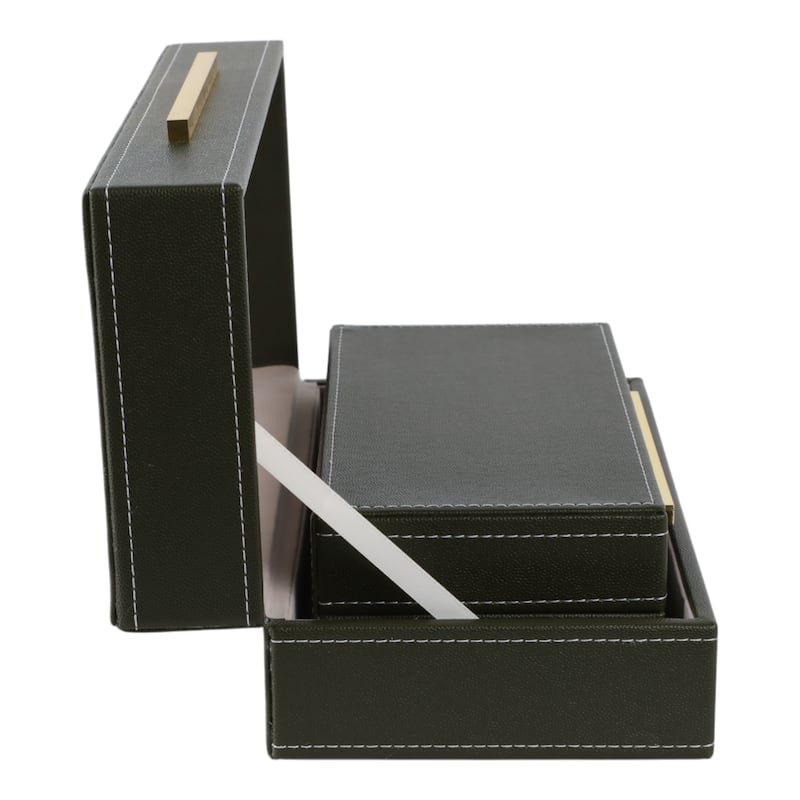 Faux Leather Organizer Box with Lid (Set of 2) - 9" Brown - 12" x 6" x 4"