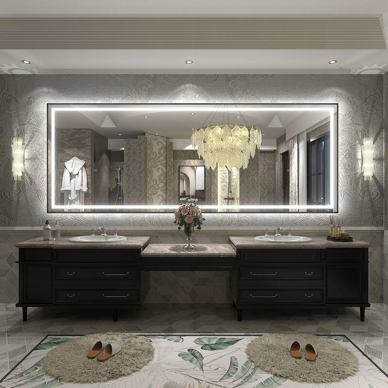 Black Metal Framed LED Front Light and Backlit Anti-Fog Wall Bathroom/ Vanity Mirror