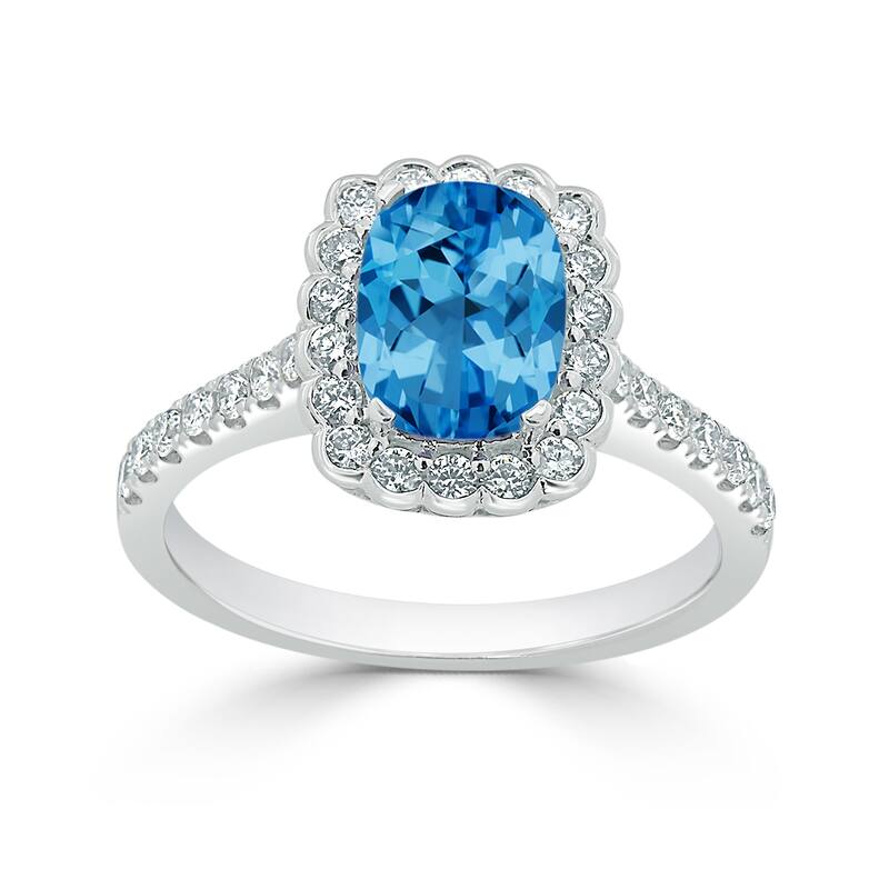 Auriya Vintage 1 1/3ct Cushion-cut Swiss Blue Topaz Halo Diamond Engagement Ring 1/2ctw 14k Gold