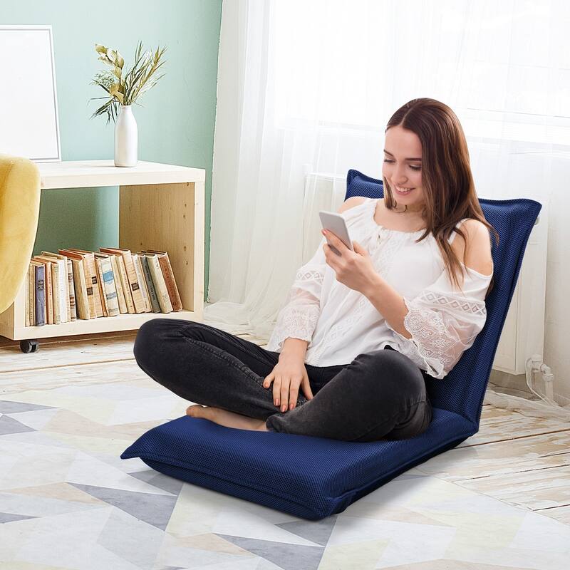 6-Position Floor Chair with Steel Pipe Frame and Breathable Mesh Thick Sponge Portable Design - 39.5" x 18" x 3"