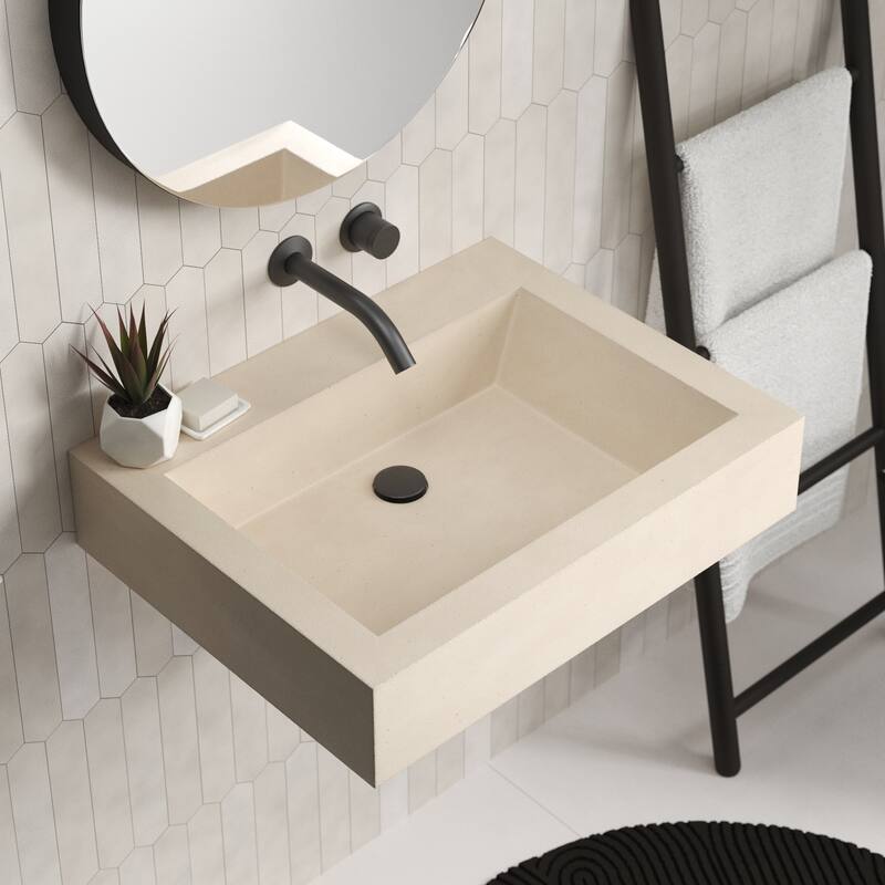 Natoma 24" Wall-Mounted Concrete Rectangular Bathroom Sink - Single Faucet Hole - Sand - No Faucet Hole