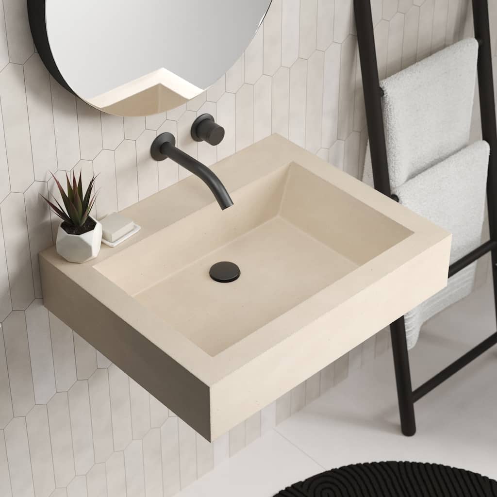 Natoma 24" Wall-Mounted Concrete Rectangular Bathroom Sink - Single Faucet Hole