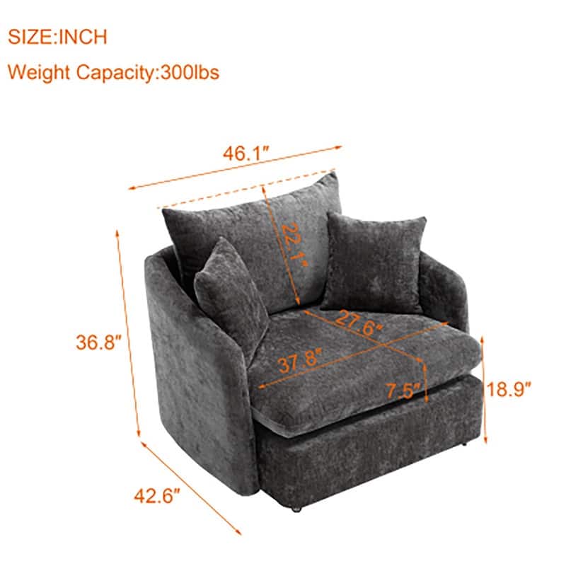 46" Chenille Upholstered Sofa Swivel Chair