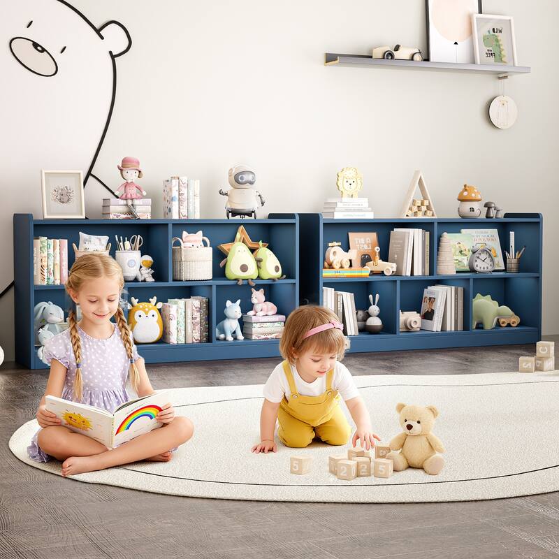 Wooden Storage Cabinet with 5 Sections, Montessori Kids Bookshelf and Toy Organizer for Nursery, Playroom & Classroom