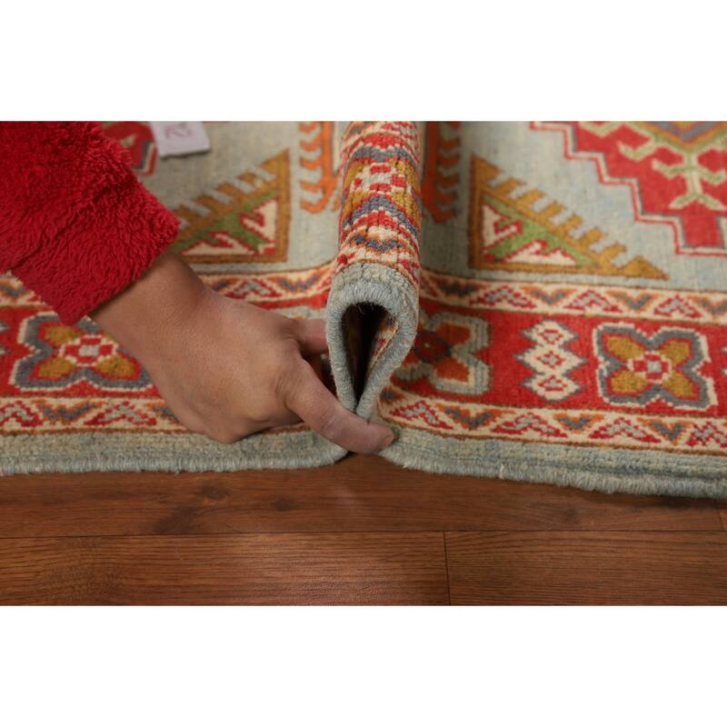Geometric Blue Kazak Foyer Rug Hand-Knotted Wool Carpet - 2'10"x 4'3"