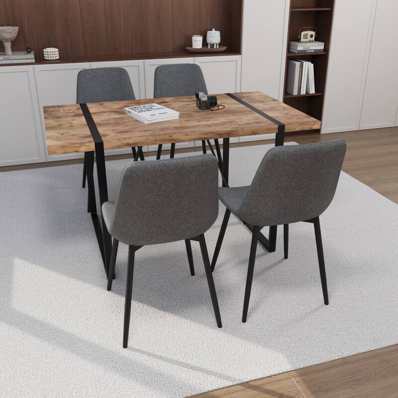 Modern Style 5-Piece Dining Set with Rectangular Table and 4 Square Corner Dining Chairs