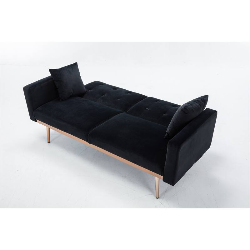 Velvet Upholstered Tufted Loveseats Sleeper sofa with Golden Legs