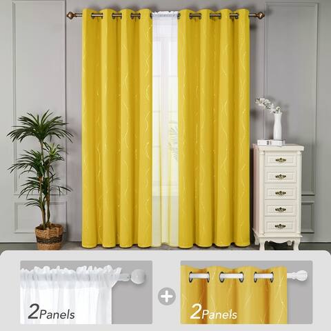 Deconovo Mix & Match Silver Print Blackout and Yellow Ombre Sheer Curtains
