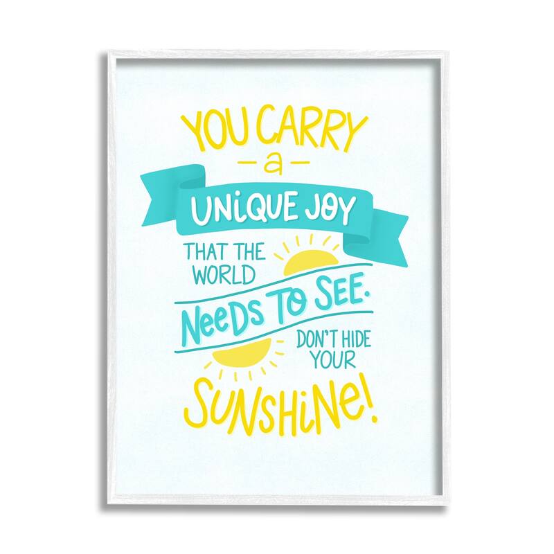 Stupell You Carry Unique Joy Motivational Phrase Summer Sunshine Framed Wall Art - White - 11 x 14 - White